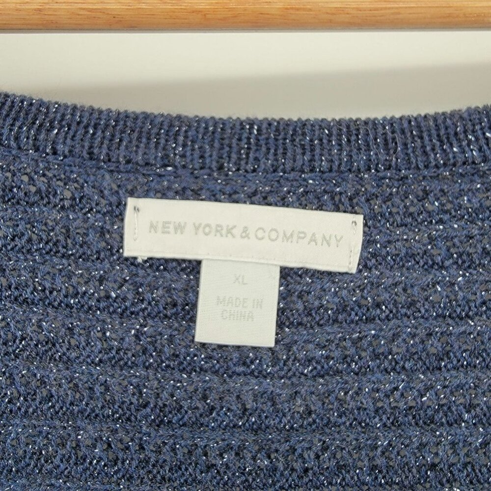 New York and Company‎ Women's Sparkly Knit Sweater Dark Blue XL - Picture 3 of 5